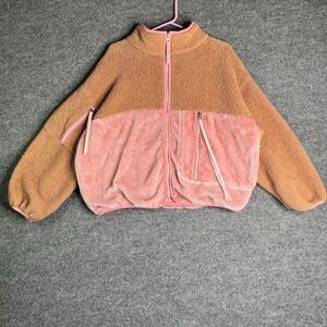 UGG Marlene Sherpa Fleece Jacket Women Small Color Block Pink Beige Full Zip